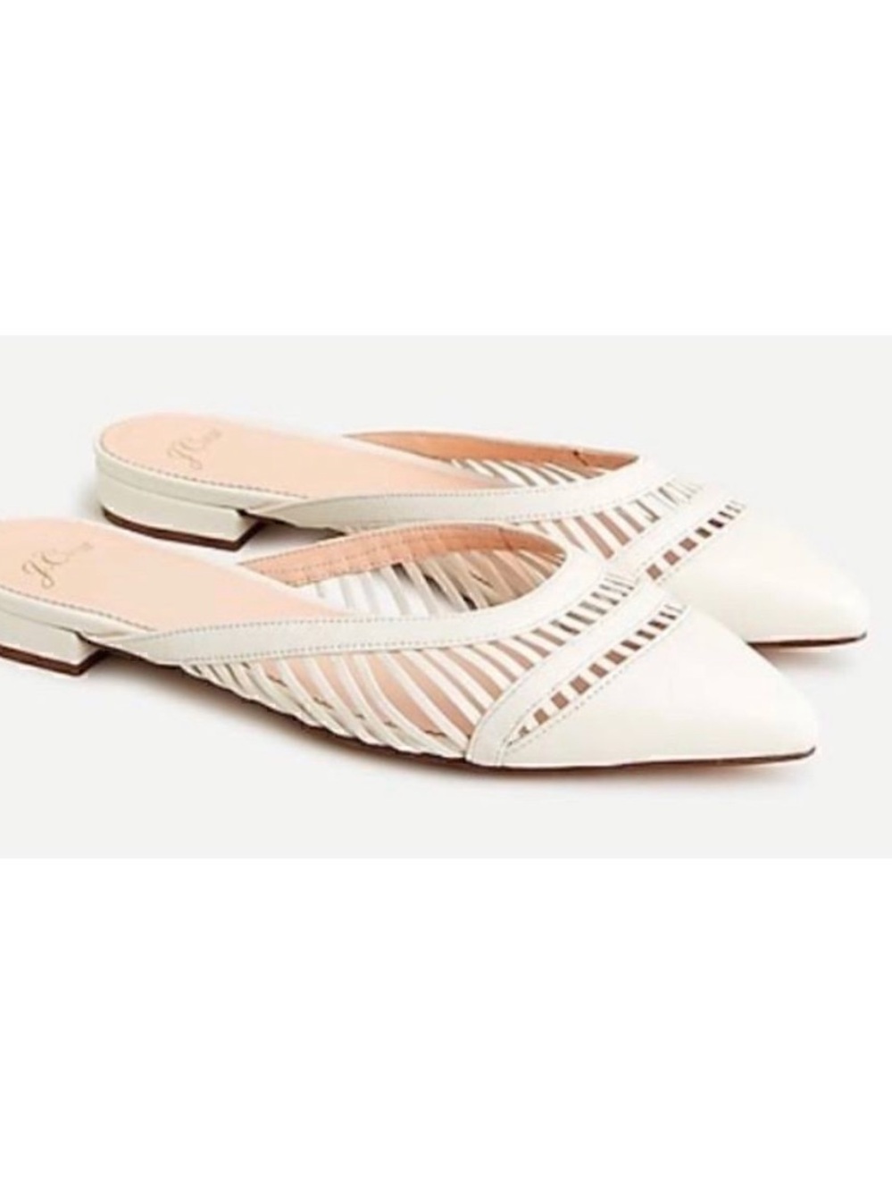 J. Crew Cream Woven Leather Backless Pointed Mules